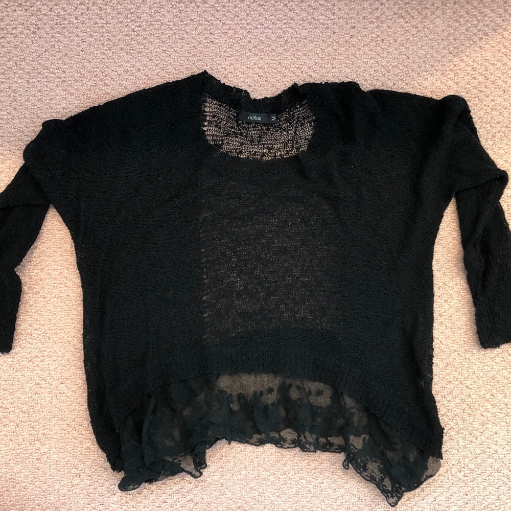 LF Millau black knit sweater with lace detailing